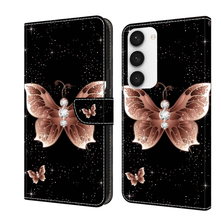 

For Samsung Galaxy S23 Crystal 3D Shockproof Protective Leather Phone Case(Pink Diamond Butterfly)