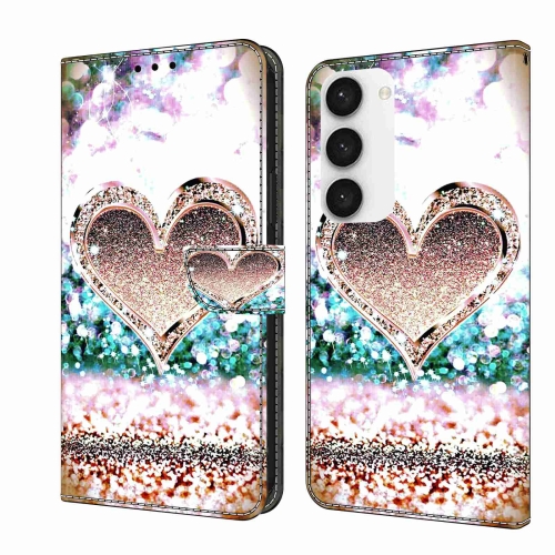 

For Samsung Galaxy S23 Crystal 3D Shockproof Protective Leather Phone Case(Pink Diamond Heart)