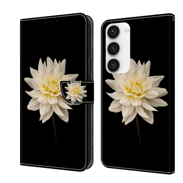 

For Samsung Galaxy S23 Crystal 3D Shockproof Protective Leather Phone Case(White Flower)