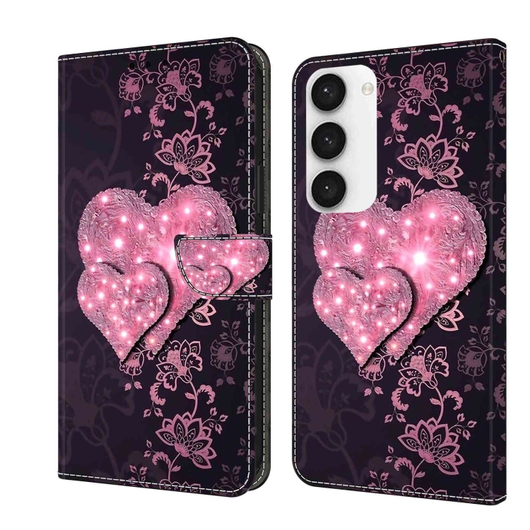 

For Samsung Galaxy S23 Crystal 3D Shockproof Protective Leather Phone Case(Lace Love)