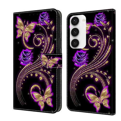 

For Samsung Galaxy S23 Crystal 3D Shockproof Protective Leather Phone Case(Purple Flower Butterfly)