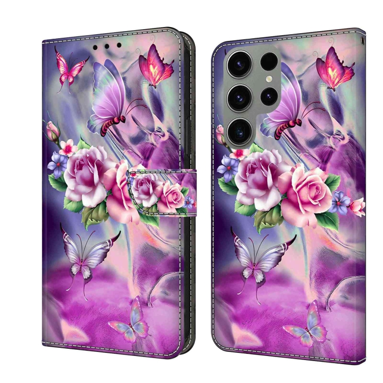 

For Samsung Galaxy S23 Ultra Crystal 3D Shockproof Protective Leather Phone Case(Butterfly)