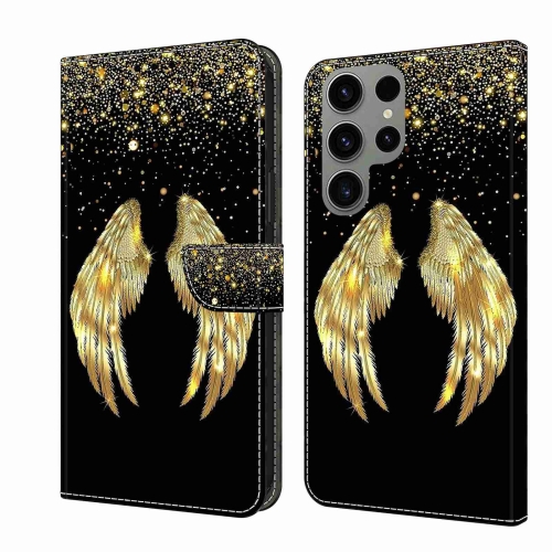 

For Samsung Galaxy S23 Ultra Crystal 3D Shockproof Protective Leather Phone Case(Golden Wings)