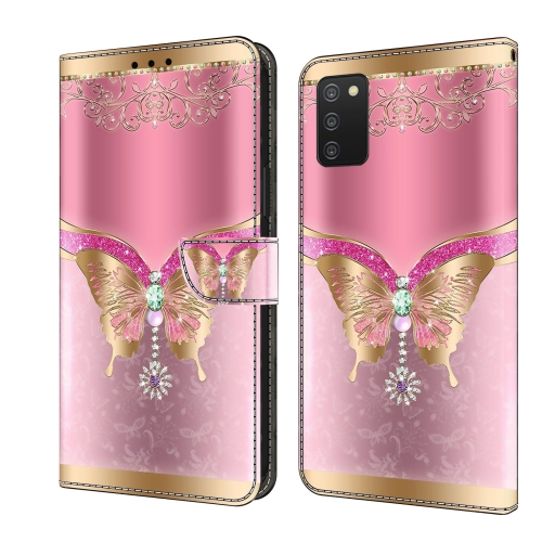 

For Samsung Galaxy A03s Crystal 3D Shockproof Protective Leather Phone Case(Pink Bottom Butterfly)