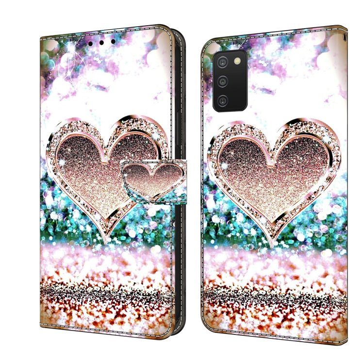 

For Samsung Galaxy A03s Crystal 3D Shockproof Protective Leather Phone Case(Pink Diamond Heart)