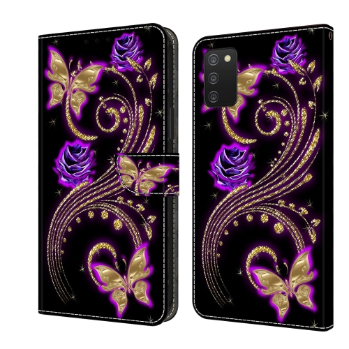 

For Samsung Galaxy A03s Crystal 3D Shockproof Protective Leather Phone Case(Purple Flower Butterfly)