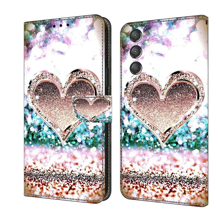 

For Samsung Galaxy A24 Crystal 3D Shockproof Protective Leather Phone Case(Pink Diamond Heart)