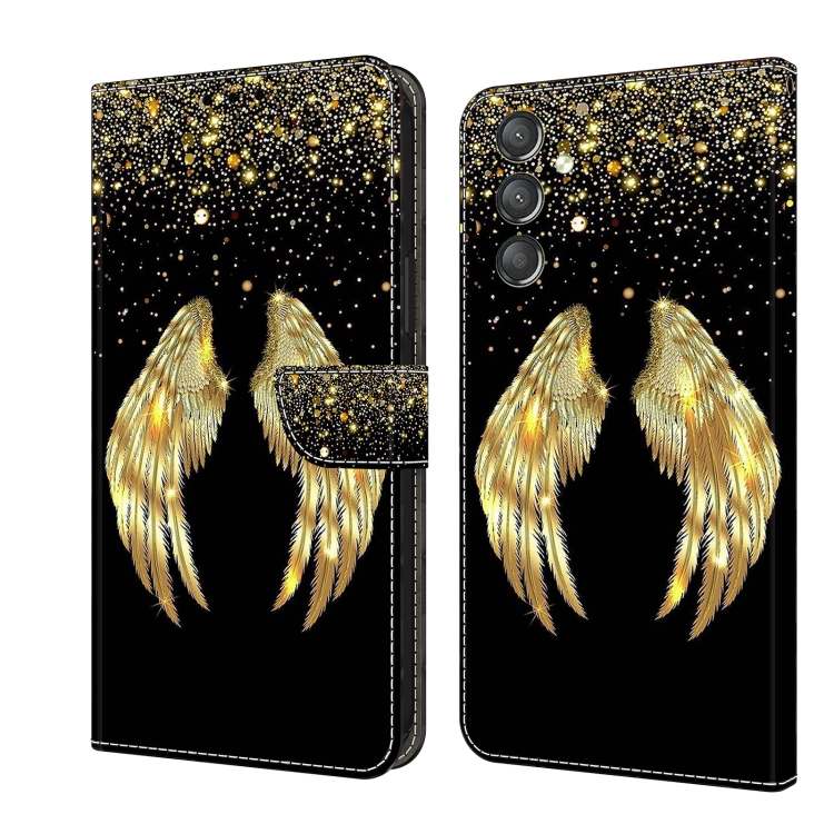 

For Samsung Galaxy A24 Crystal 3D Shockproof Protective Leather Phone Case(Golden Wings)