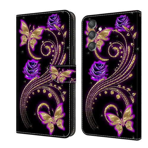 

For Samsung Galaxy A24 Crystal 3D Shockproof Protective Leather Phone Case(Purple Flower Butterfly)