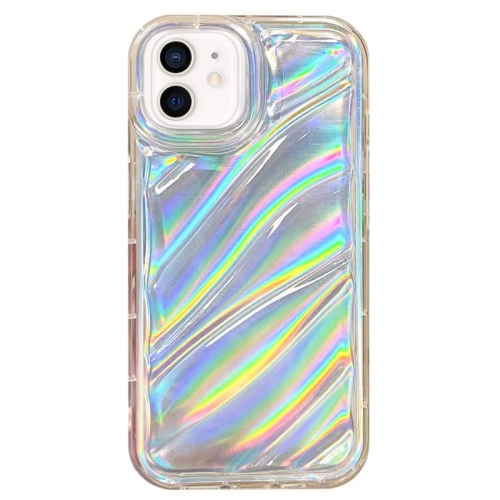 For iPhone 12 Laser Sequin Waves TPU Phone Case(Transparent) for iphone 12 pro creative flannel slipper design tpu phone case light red