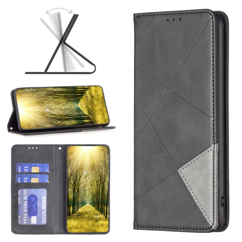 

For Motorola Edge 40 Rhombus Texture Magnetic Leather Phone Case(Black)
