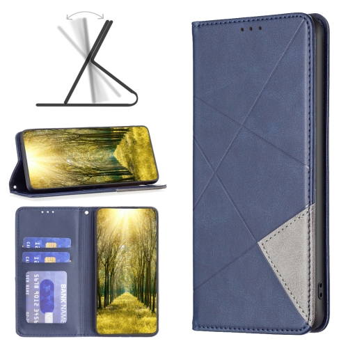 

For Motorola Edge 40 Rhombus Texture Magnetic Leather Phone Case(Blue)
