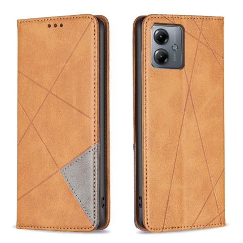 

For Motorola Moto G14 4G Rhombus Texture Magnetic Leather Phone Case(Yellow)