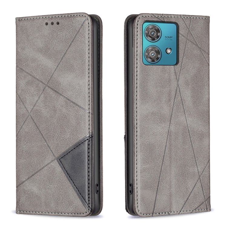 

For Motorola Edge 40 Neo Rhombus Texture Magnetic Leather Phone Case(Grey)