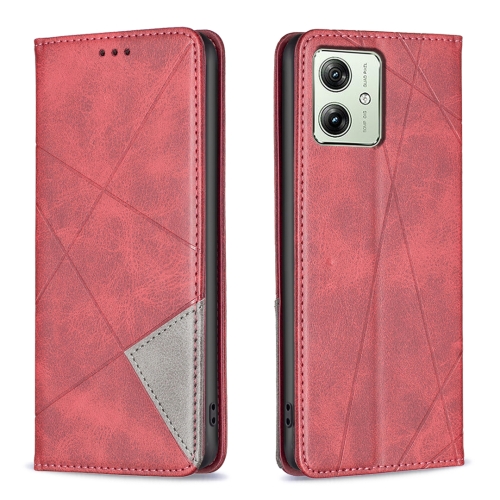 

For Motorola Moto G54 5G EU Edition Rhombus Texture Magnetic Leather Phone Case(Red)