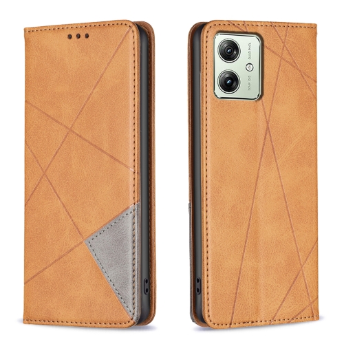 

For Motorola Moto G54 5G EU Edition Rhombus Texture Magnetic Leather Phone Case(Yellow)