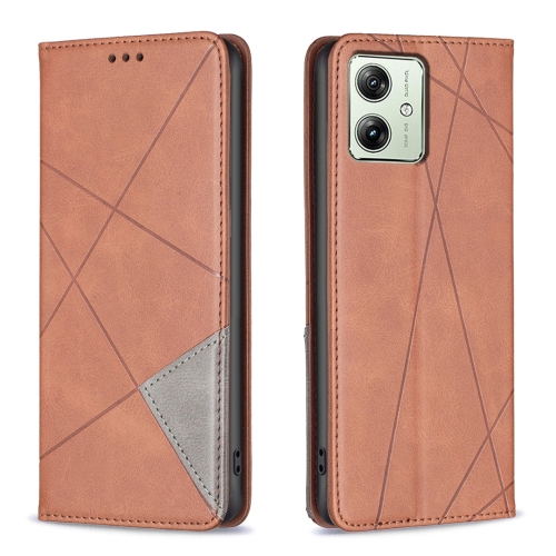 

For Motorola Moto G54 5G EU Edition Rhombus Texture Magnetic Leather Phone Case(Brown)