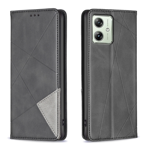 

For Motorola Moto G54 5G EU Edition Rhombus Texture Magnetic Leather Phone Case(Black)