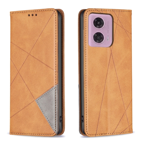 

For Motorola Moto G34 5G Rhombus Texture Magnetic Leather Phone Case(Yellow)