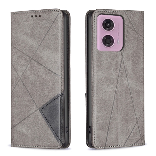 

For Motorola Moto G34 5G Rhombus Texture Magnetic Leather Phone Case(Grey)