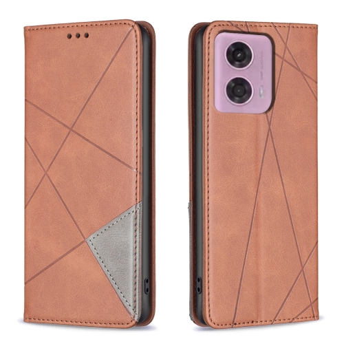 

For Motorola Moto G34 5G Rhombus Texture Magnetic Leather Phone Case(Brown)