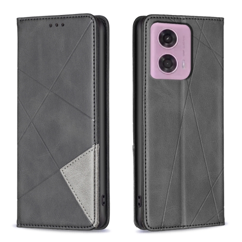 

For Motorola Moto G34 5G Rhombus Texture Magnetic Leather Phone Case(Black)