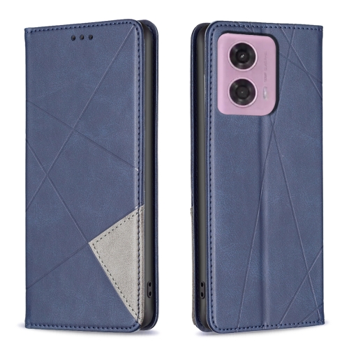 

For Motorola Moto G34 5G Rhombus Texture Magnetic Leather Phone Case(Blue)