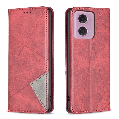 

For Motorola Moto G24 Rhombus Texture Magnetic Leather Phone Case(Red)