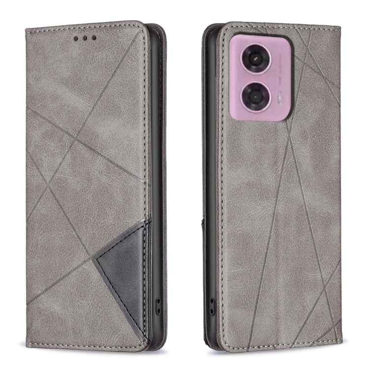 

For Motorola Moto G24 Rhombus Texture Magnetic Leather Phone Case(Grey)