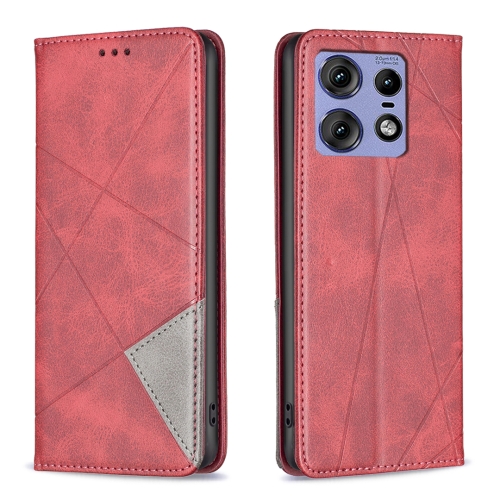 

For Motorola Edge 50 Pro 5G Rhombus Texture Magnetic Leather Phone Case(Red)
