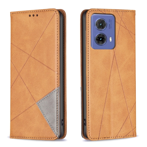 

For Motorola Moto G85 Rhombus Texture Magnetic Leather Phone Case(Yellow)