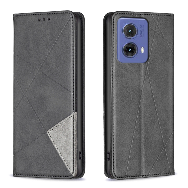 

For Motorola Moto G85 Rhombus Texture Magnetic Leather Phone Case(Black)