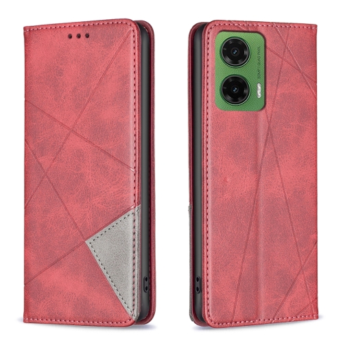 

For Motorola Moto G35 Rhombus Texture Magnetic Leather Phone Case(Red)