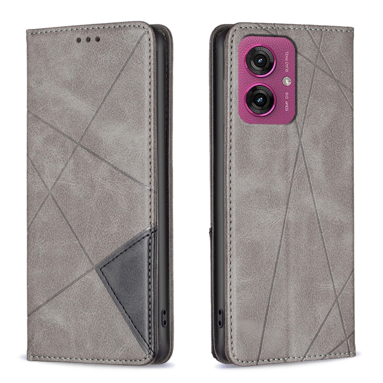 

For Motorola Moto G55 Rhombus Texture Magnetic Leather Phone Case(Grey)