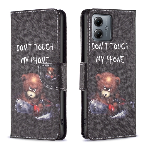 

For Motorola Moto G14 4G Colored Drawing Pattern Leather Phone Case(Bear)