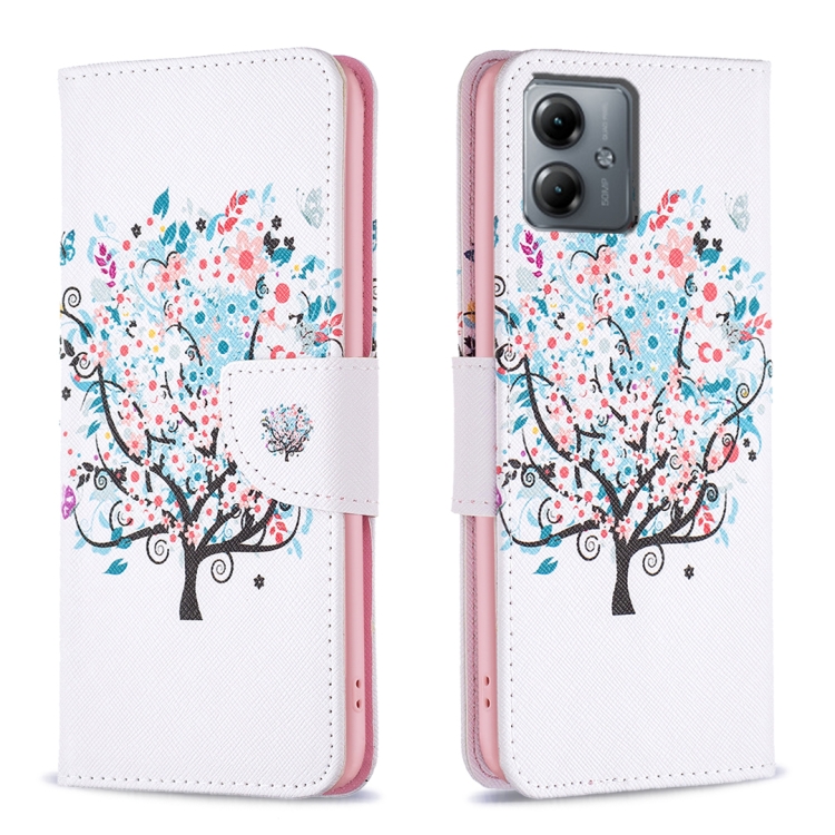 

For Motorola Moto G14 4G Colored Drawing Pattern Leather Phone Case(Tree)