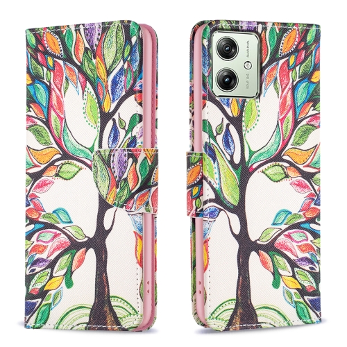 

For Motorola Moto G54 5G EU Edition Colored Drawing Pattern Leather Phone Case(Tree Life)