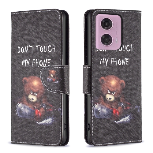

For Motorola Moto G34 5G Colored Drawing Pattern Leather Phone Case(Bear)