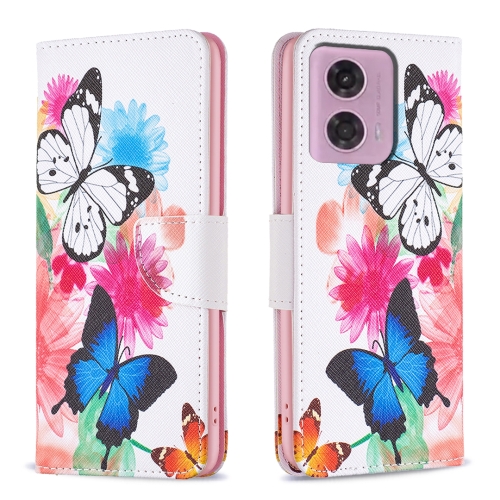 

For Motorola Moto G24 / E14 / G04 Colored Drawing Pattern Leather Phone Case(Butterflies)