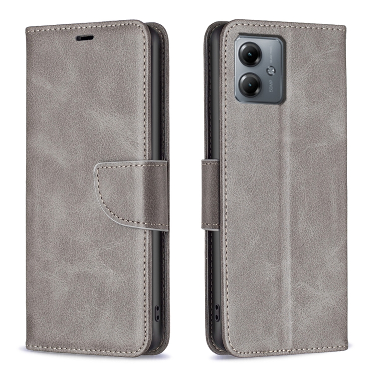 

For Motorola Moto G14 4G Lambskin Texture Pure Color Flip Leather Phone Case(Grey)