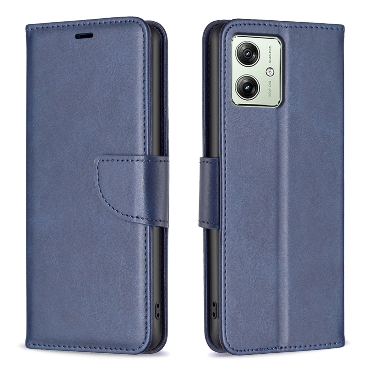

For Motorola Moto G54 5G EU Edition Lambskin Texture Pure Color Flip Leather Phone Case(Blue)