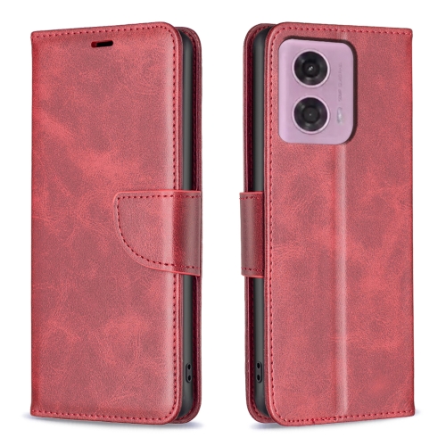 

For Motorola Moto G34 5G Lambskin Texture Pure Color Flip Leather Phone Case(Red)