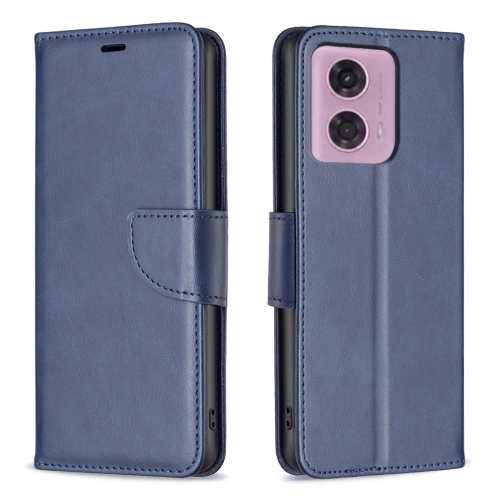 

For Motorola Moto G34 5G Lambskin Texture Pure Color Flip Leather Phone Case(Blue)