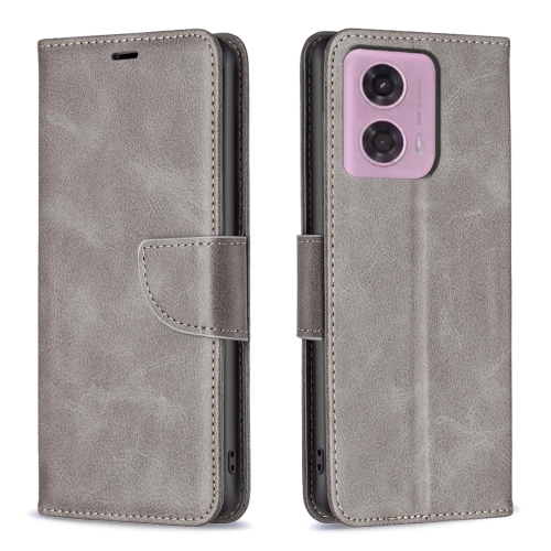 

For Motorola Moto G34 5G Lambskin Texture Pure Color Flip Leather Phone Case(Grey)
