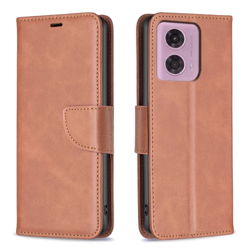 

For Motorola Moto G34 5G Lambskin Texture Pure Color Flip Leather Phone Case(Brown)