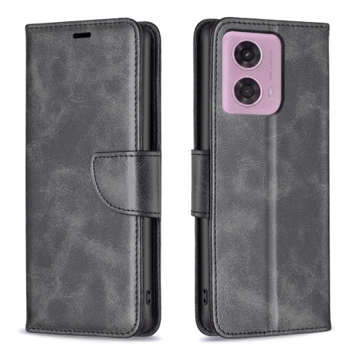 

For Motorola Moto G24 Lambskin Texture Pure Color Flip Leather Phone Case(Black)