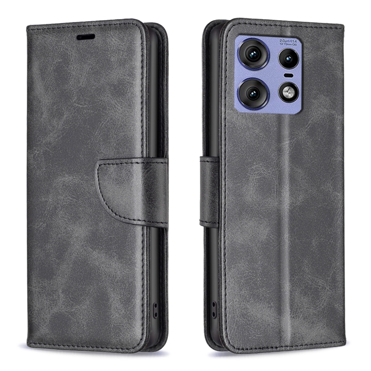 

For Motorola Edge 50 Pro 5G Lambskin Texture Pure Color Flip Leather Phone Case(Black)