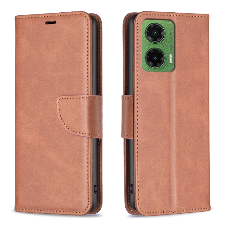 

For Motorola Moto G35 Lambskin Texture Pure Color Flip Leather Phone Case(Brown)