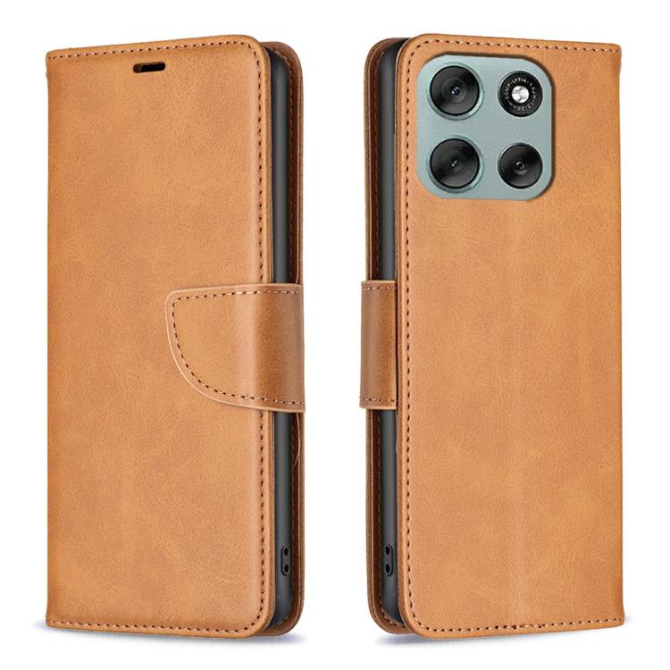 

For Motorola Moto G56 5G Lambskin Texture Pure Color Flip Leather Phone Case(Yellow)