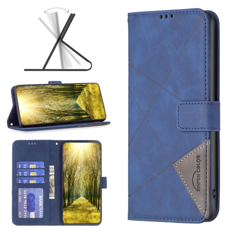 

For Motorola Edge 40 Magnetic Buckle Rhombus Texture Leather Phone Case(Blue)